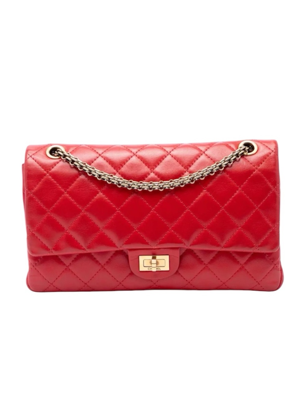 Chanel Reissue 2.55 Quilted Leather Shoulder Bag in Red with Gold Chain - Picture 2 of 7